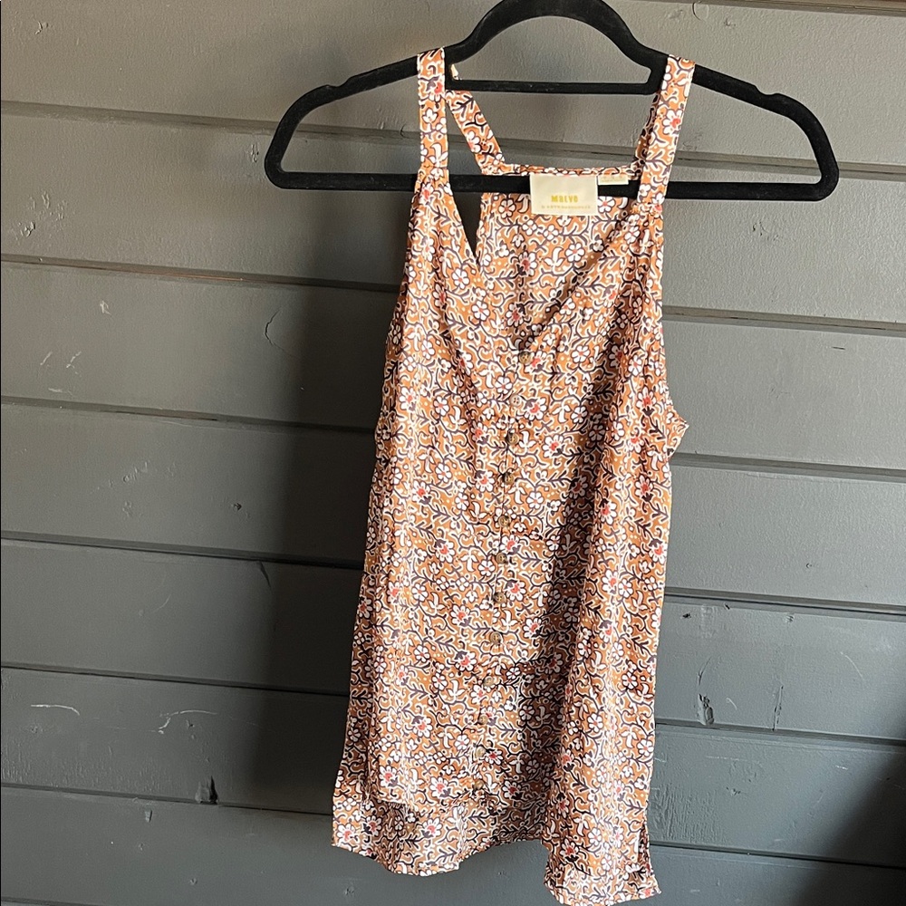 Maeve Floral Print Top in Orange and White